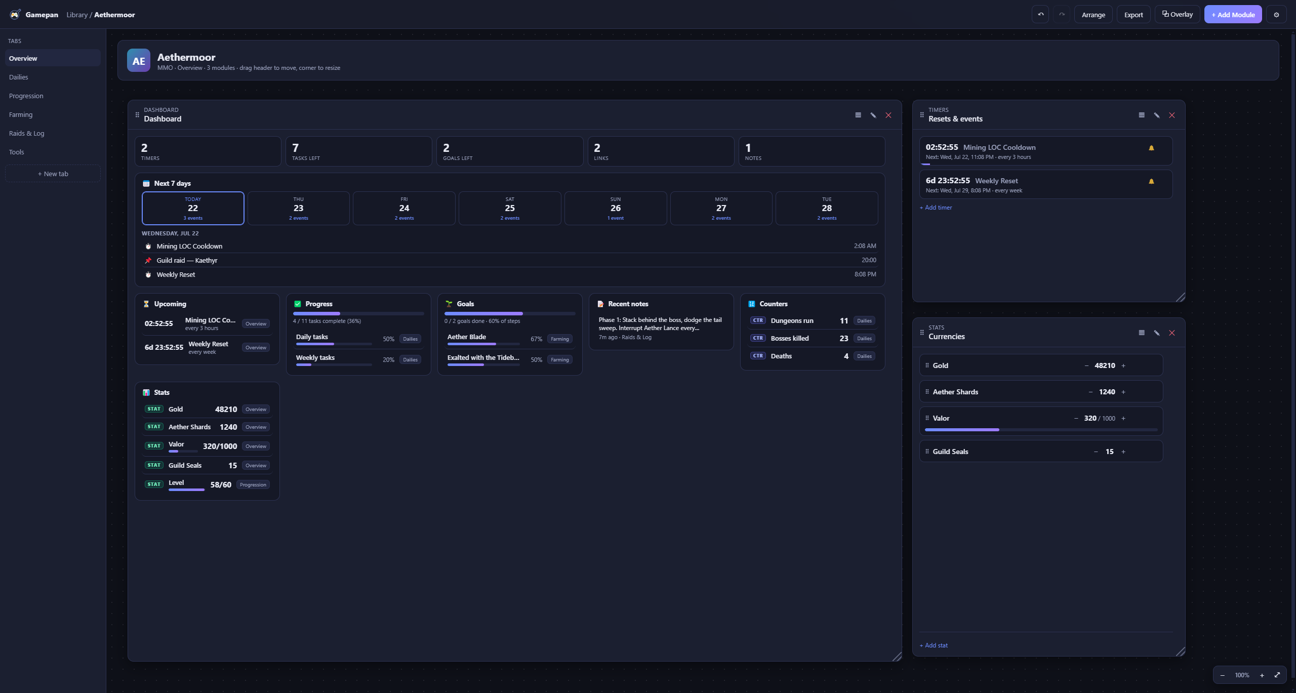 The dashboard